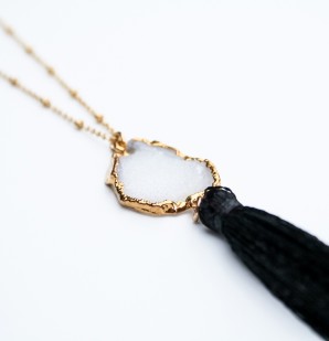 Sonya Renee - LIzzy Gold Necklace with White Drusy and Black Tassel