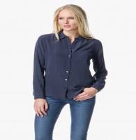 Equipment- Brett Slim Fit Silk Shirt in Peacoat